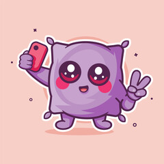 smiling pillow character mascot taking a selfie with a smartphone isolated cartoon 