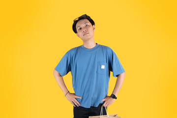 a man with brown shopping bag