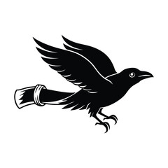 Raven Flying with Scroll on Leg Silhouette
