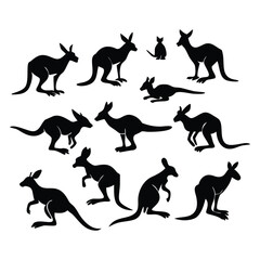 Silhouettes of kangaroos vector design set with white Background