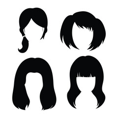 Silhouettes of women's wig hair vector design set with white Background.