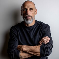 Fototapeta premium Portrait of Man with Bald Head and Crossed Arms