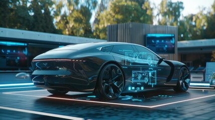 Electric car charging with tech interface stock photo --ar 16:9 --raw --v 6 Job ID: a387e5ea-fc49-4b43-a722-ebf4abe0a04e