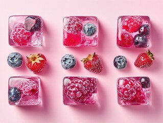 Fototapeta premium Frozen Berries Ice Cubes