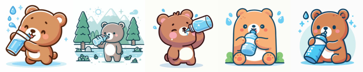 Vector of a bear drinking.