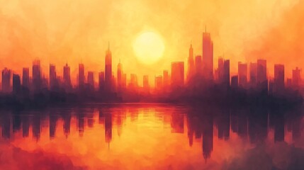 Obraz premium Breathtaking sunrise over Dubai's iconic skyline, minimalist composition with vast open sky