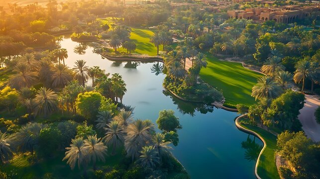 Aerial view of Nile river and palm trees in Luxor, Egypt