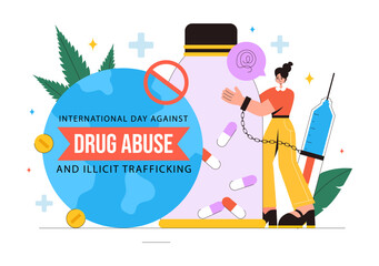 International Day Against Drug Abuse and Illicit Trafficking Vector Illustration with Anti Narcotics Awareness to Avoid Drugs and Harmful Medicines