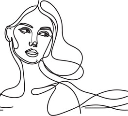 A Women face in continuous line art drawing style