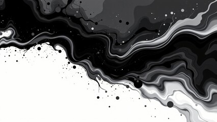 Obraz premium Elegant background with a fluid brushstroke effect transitioning between stark black and pure white. The animation portrays an unfolding paint splash, resembling ink dispersing in water