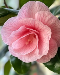 close-up of pink flower in bloom, soft light, blurred background