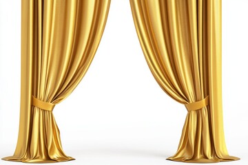 Golden drapes, opulent and theatrical.  Rich, smooth fabric,  draped and tied back