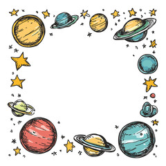 Space Border with Colorful Planets and Stars