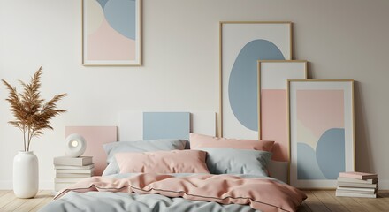 Serene Bedroom Decor Pastel Hues, Abstract Art, and Minimalist Design