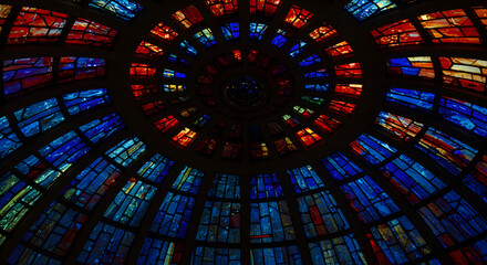 Vibrant Dome Of Stained Glass With Geometric Pattern And Symmetry