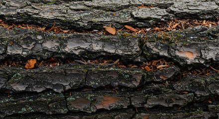 Detailed Texture of Natural Tree Bark with Cracks and Organic Debris