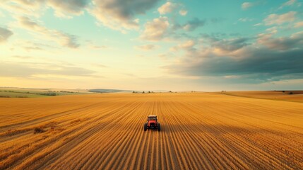 Obraz premium Drone operator in vast serene fields, simple and peaceful farming technology scene