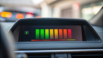 dashboard display shows battery status indicator for monitoring energy levels in automotive industry