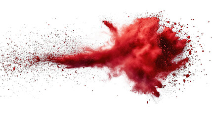 a vibrant explosion of red powder against a white background resembling a burst or cloud of color often used in artistic designs advertising or as a dramatic visual element