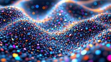 An abstract composition featuring a multitude of sparkling granular elements is presented