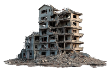 Abandoned and Crumbling Building in Urban Decay, Highlighting the Impact of Destruction on Cityscapes on transparent background