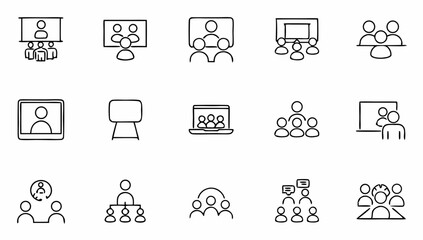 meeting set of web icons in line style  live webin.eps