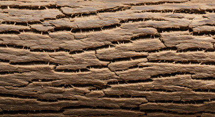 Detailed Macro Of Tree Bark With Horizontal Cracks And Textural Elements