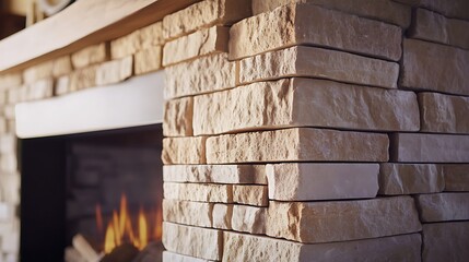 Stone Wall with Fireplace in Background