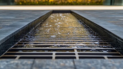 Obraz premium Water Flowing Through Metal Grate Canal Creates Calming Sound
