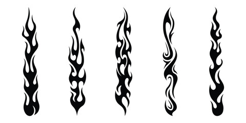 Silhouette Fire flames. Old school tattoo neo-tribal style or silhouette flame for vehicle. set vector icons. Fire sign. Fire flame icon isolated on white background. Vector illustration	
