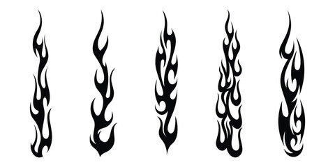 Silhouette Fire flames. Old school tattoo neo-tribal style or silhouette flame for vehicle. set vector icons. Fire sign. Fire flame icon isolated on white background. Vector illustration  © THETO STUDIO