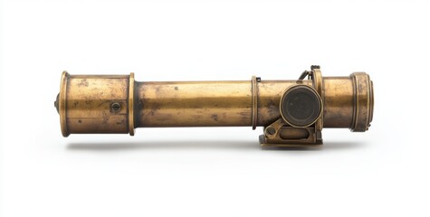 Antique brass telescope.  Detailed antique brass telescope, showing intricate design and aged patina.  The long barrel and adjustable components suggest precision instrument