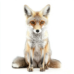 Fototapeta premium Beautiful red fox portrait sitting isolated on white background studio shot wildlife animal photography fur cute eyes
