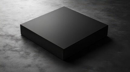 Empty, matte black square box resting on a dark surface.