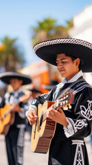 Fototapeta premium Mariachi Band Performs Lively Music at Cinco De Mayo Festival 