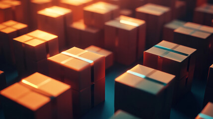 Neatly stacked packages delivery warehouse boxes stacked in a warehouse background showing industrial logistics and modern fulfillment operations. AI generative