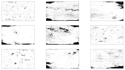 set dirty wall texture frame background on white  background, Set of Black and white grunge. Distress overlay texture.