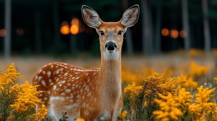 Fawn amidst golden flowers