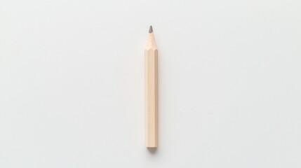 A simple wooden pencil stands upright against a plain white background, emphasizing its natural texture and form.