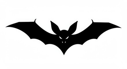 Fototapeta premium Isolated black silhouette of a bat with glowing eyes and fangs on white background