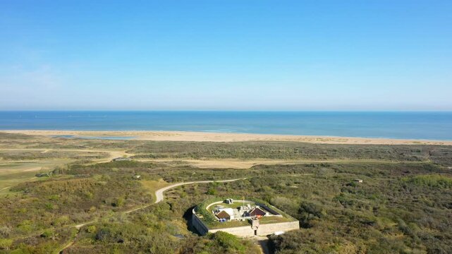 The walls of the Merville Redoubt in Europe, France, Normandy, Arromanches, in spring, on a sunny day.&nbsp;