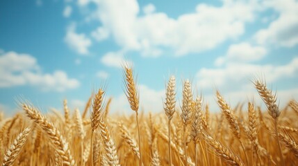 Fototapeta premium Golden wheat field under a vibrant summer sky.