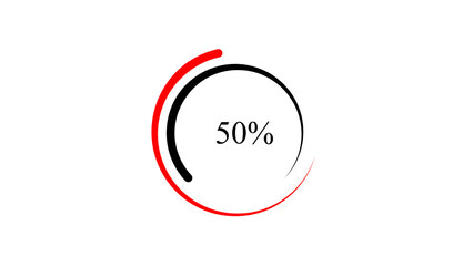 Minimalist 50 Percent Progress Circle Indicator with Red and Black Design on White Background – Modern UI/UX Loading Animation, Infographic Element or Performance Meter Concept.