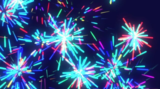 カラフルなネオンのように光るパーティクル　花火　ループ