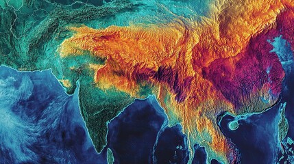 Close up satellite map overlay showing flood-prone zones and elevation data used in climate adaptation planning and emergency response 