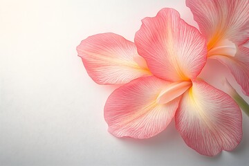 Fototapeta premium Delicate pink flower petals on white background, close-up. Suitable for a floral design, greeting card, or nature themed content