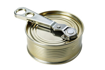 Metal food preservation tin with attached can opener