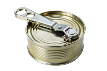 Metal food preservation tin with attached can opener