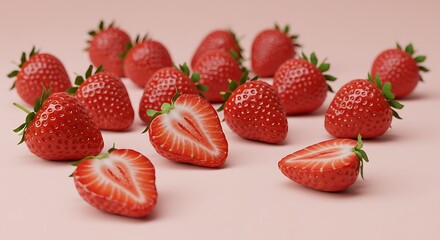 Fresh Strawberries on Pink Background
