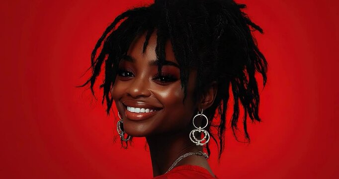 Woman dreadlocks red background portrait